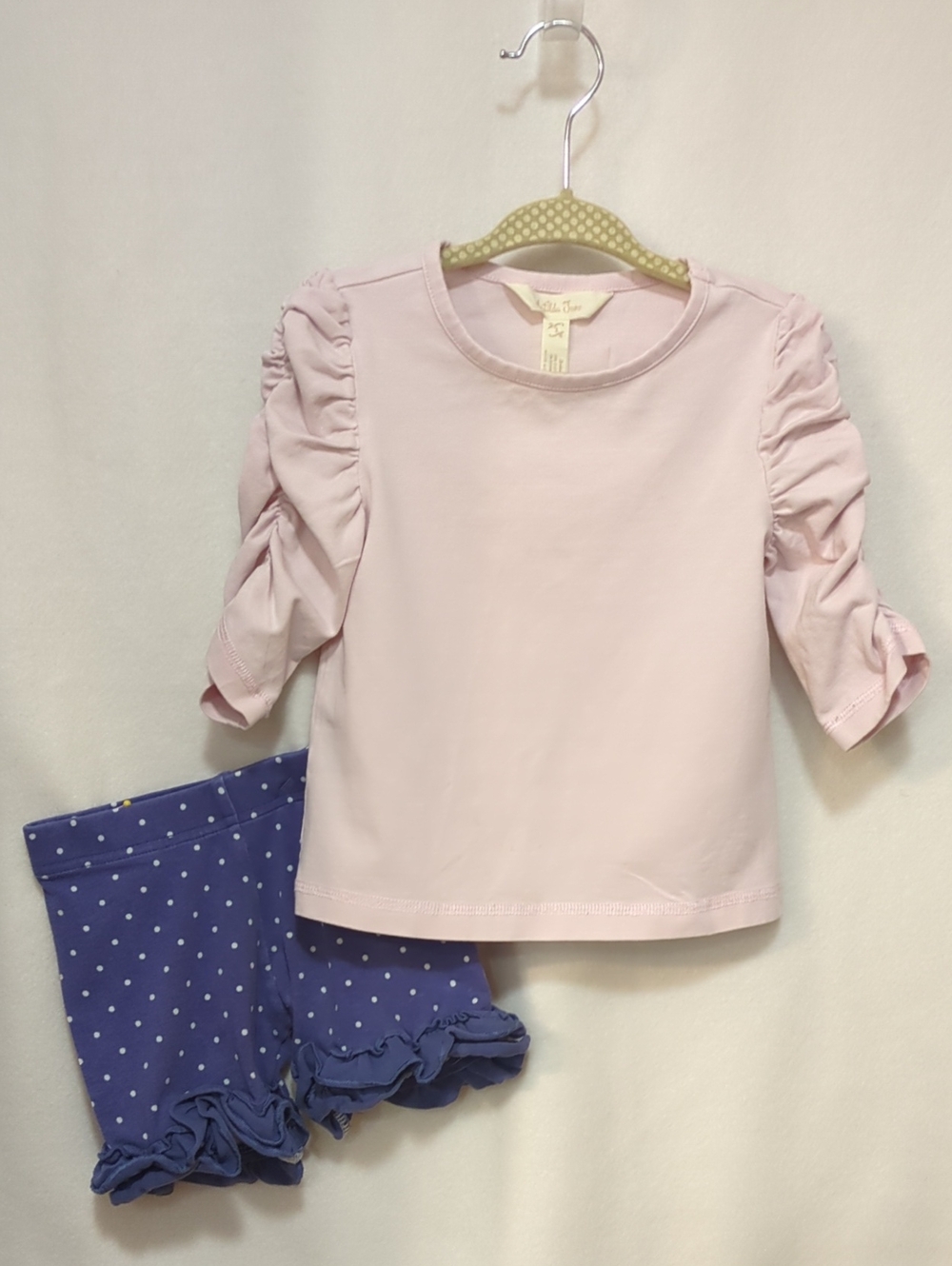 Matilda Jane Pink Top with Purple Polka Dot Shorts
